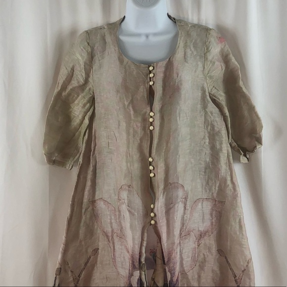 Elenyun Silk/Linen sheer floral half sleeve button front jacket M - Picture 3 of 16